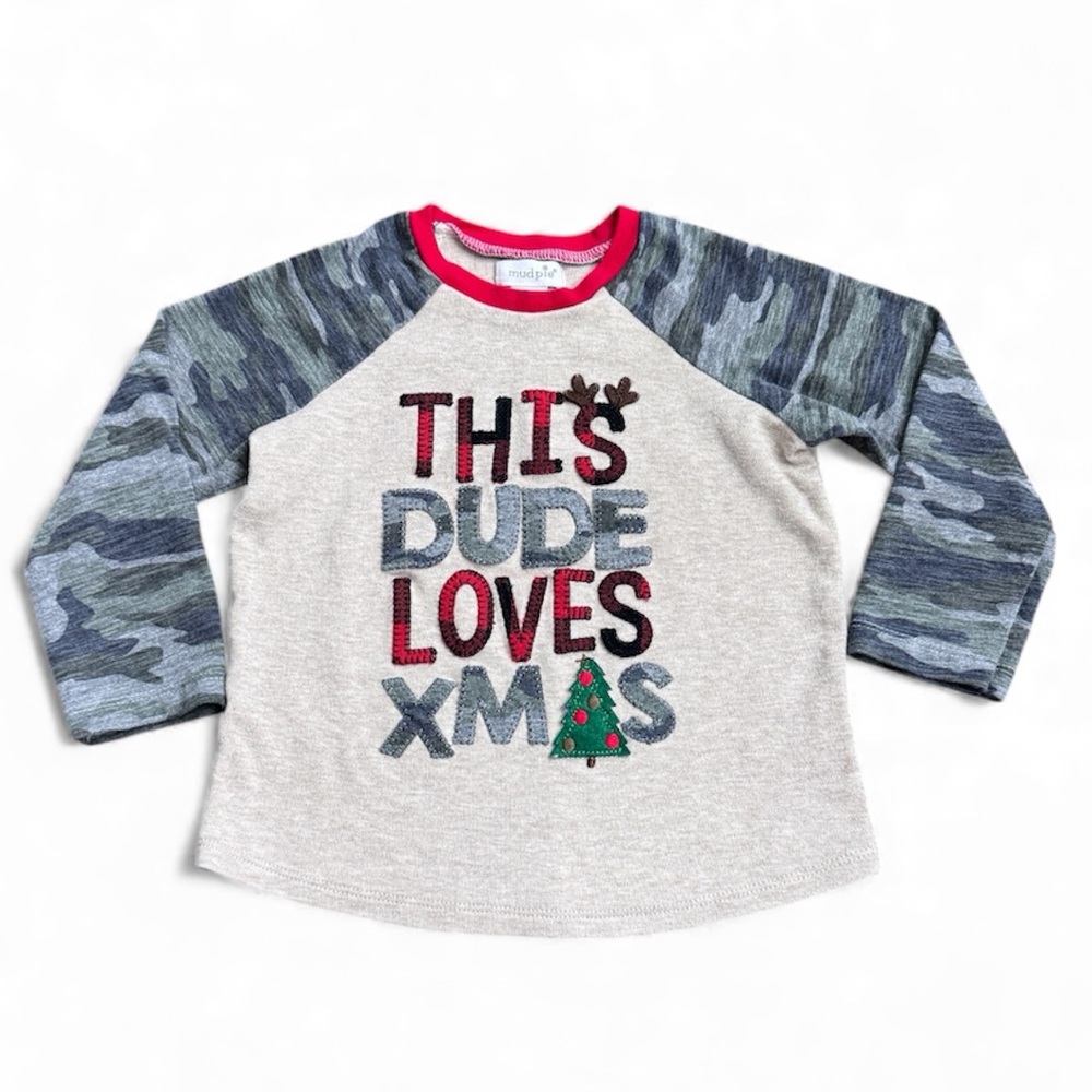 Mud Pie 2T Camo Sleeve Holiday Tee